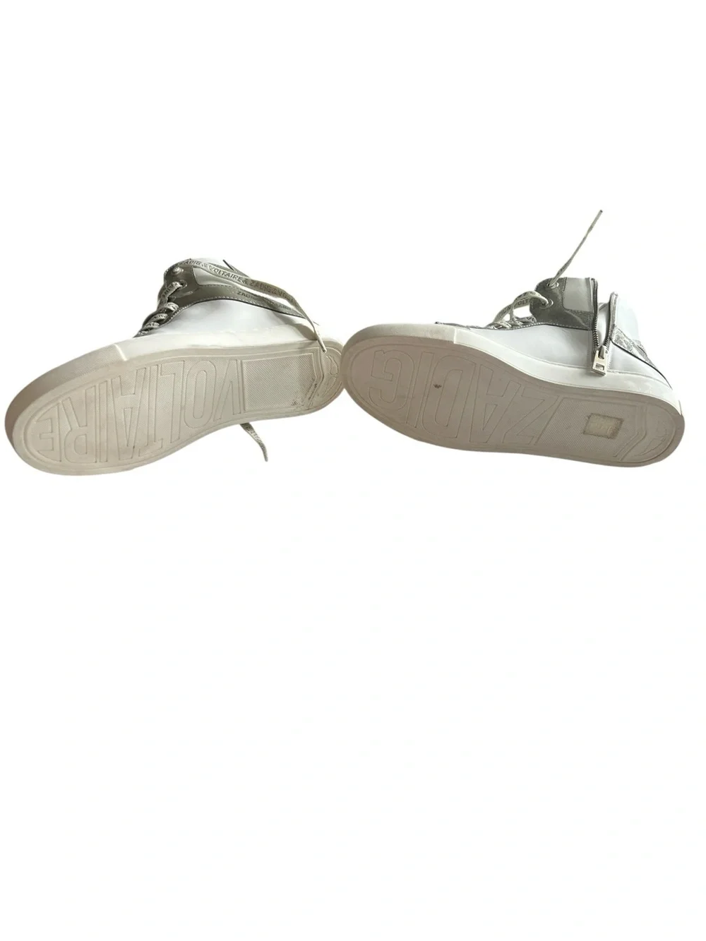 Zadig & Voltaire High Flash Infinity Leather Sneakers White Silver Glitter EU 38 - Picture 12 of 13